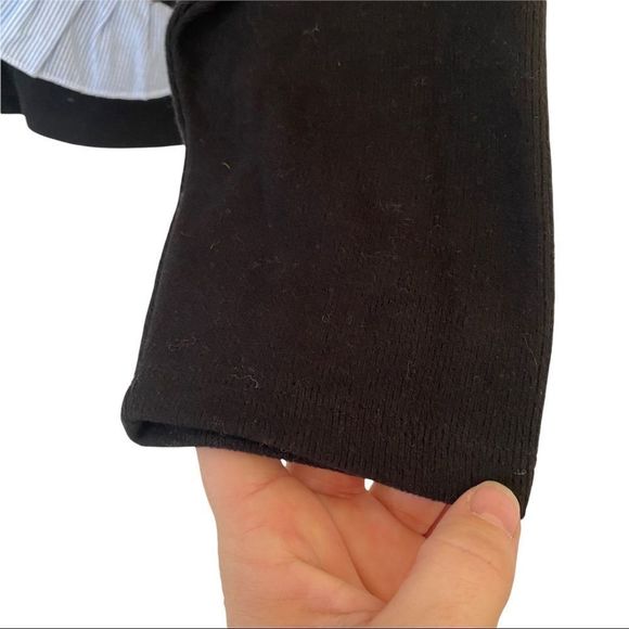 NWT ZARA CONTRASTING POPLIN SWEATER BLACK WITH WHITE /blue micro stripe L - Picture 6 of 8